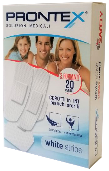 CEROTTO PRONTEX WHITE STRIPS IN TESSUTO NON TESSUTO BIANCO STERILE 3 FORMATI 20 PEZZI - fitfarma.it