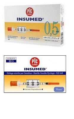 SIRINGA PER INSULINA PIC INSUMED 0,5 ML 100 UI AGO GAUGE 29 LUNGHEZZA 12,7 MM SENZA SPAZIO MORTO 3 SACCHETTI DA 10 PEZZI - fitfarma.it