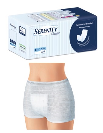 PANNOLONE PER INCONTINENZA FORMATO RETTANGOLARE CON BARRIERA SERENITY 30 PEZZI - fitfarma.it