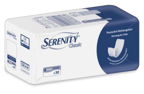 PANNOLONE PER INCONTINENZA FORMATO RETTANGOLARE SENZA BARRIERA SERENITY 30 PEZZI - fitfarma.it