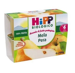 HIPP BIO FRUTTA GRATTUGGIATA MELA PERA 4X100 G - fitfarma.it
