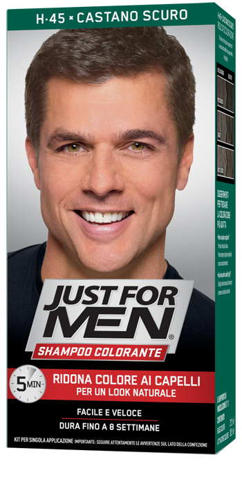 JUST FOR MEN SHAMPOO COLORANTE H45 CASTANO SCURO ATTIVATORE CHIARO 38,5 ML + BASE COLORE 27,5 ML - fitfarma.it