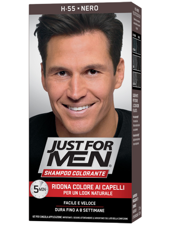 JUST FOR MEN SHAMPOO COLORANTE H55 NERO ATTIVATORE CHIARO 38,5 ML + BASE COLORE 27,5 ML - fitfarma.it