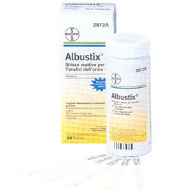 STRISCIA REATTIVA ALBUSTIX PER RICERCA DELLE PROTEINE NELLE URINE 50 PEZZI CODICE ARTICOLO 2872C - fitfarma.it