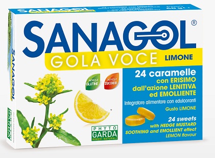 SANAGOL GOLA VOCE SENZA ZUCCHERO LIMONE 24 CARAMELLE - fitfarma.it
