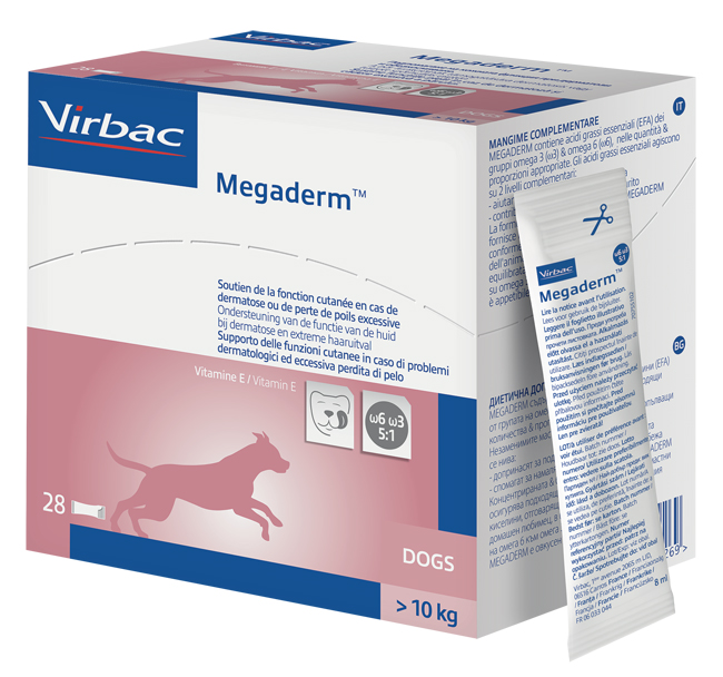 MEGADERM SUPPLEMENTO CANI SUPERIORI A 10 KG SCATOLA DA 28 SACCHETTI MONODOSE 4 ML - fitfarma.it