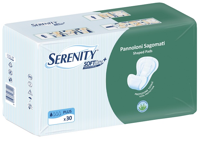 PANNOLONE PER INCONTINENZA SAGOMATO SERENITY SOFTDRY+ ALOE PLUS 30 PEZZI - fitfarma.it