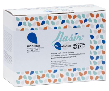 NASIR DOCCIA NASALE CON SOLUZIONE FISIOLOGICA ISOTONICA 10 SACCHE 250 ML + 1 BLISTER - fitfarma.it