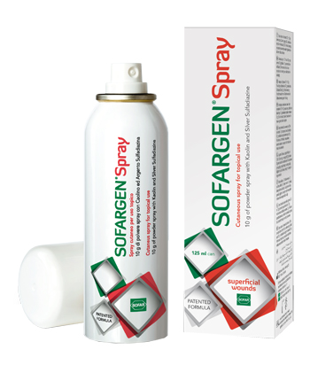 MEDICAZIONE IN POLVERE SPRAY CON CAOLINO E ARGENTO SULFADIAZINA 1% SOFARGEN SPRAY 10 G BOMBOLETTA PRESSURIZZATA 125 ML - fitfarma.it
