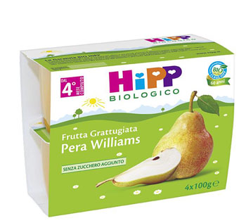 HIPP BIO HIPP BIO FRUTTA GRATTUGGIATA PERA WILLIAMS 4X100 G - fitfarma.it