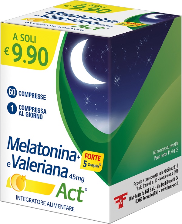 MELATONINA ACT 1MG + VALERIANA + 5 FORTE COMPLEX 60 COMPRESSE - fitfarma.it