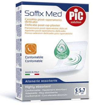 CEROTTO PIC SOFFIX MED IN TNT CON TAMPONE CENTRALE ASSORBENTE STERILE MONOUSO 5X7 CM ANTIBATTERICO 5 PEZZI - fitfarma.it