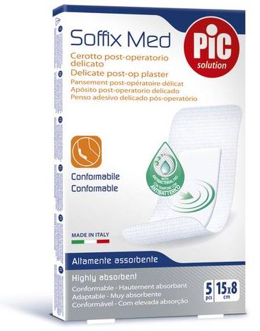 CEROTTO PIC SOFFIX MED IN TNT CON TAMPONE CENTRALE ASSORBENTE STERILE MONOUSO 15X8 CM ANTIBATTERICO 5 PEZZI - fitfarma.it