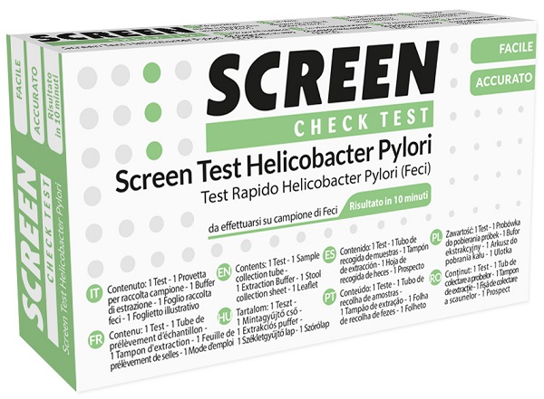 TEST RAPIDO PER L'INDIVIDUAZIONE DEGLI ANTIGENI HELICOBACTER PYLORI NELLE FECI UMANE SCREEN CHECK TEST HELICOBACTER/PYLORI - fitfarma.it