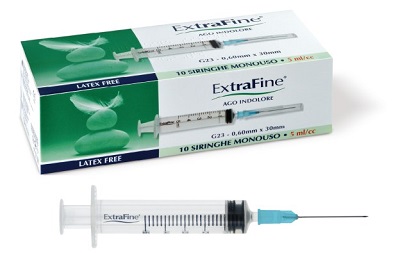 SIRINGA EXTRAFINE 5 ML GAUGE 23 0,60X30MM 10 PEZZI - fitfarma.it