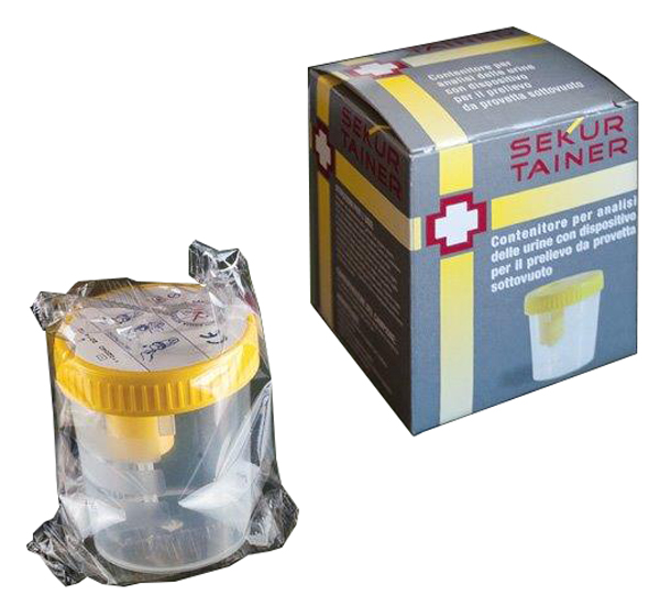 CONTENITORE PER URINA SEKUR TRAINER CON TAPPO A VITE E SONDA PER PRELIEVO DA PROVETTA SOTTOVUOTO 120ML - fitfarma.it