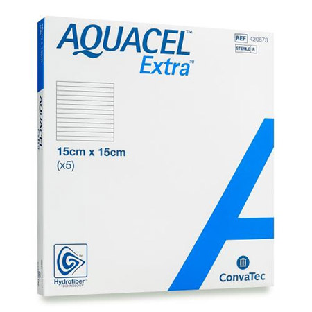 MEDICAZIONE IN TECNOLOGIA HYDROFIBER IN CARBOSSIMETILCELLULOSA SODICA E CELLULOSA RIGENERATA AQUACEL EXTRA 15X15 CM 5 PEZZI - fitfarma.it