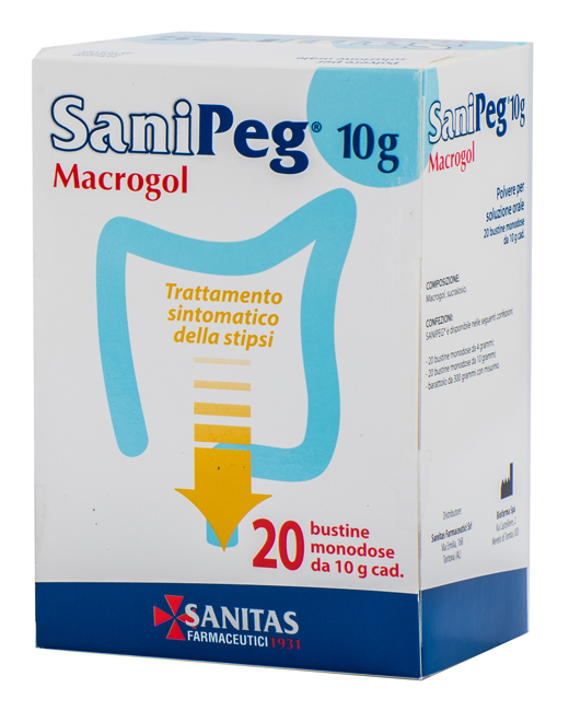 SANIPEG 10G MACROGOL POLVERE PER SOLUZIONE ORALE 20 BUSTE - fitfarma.it
