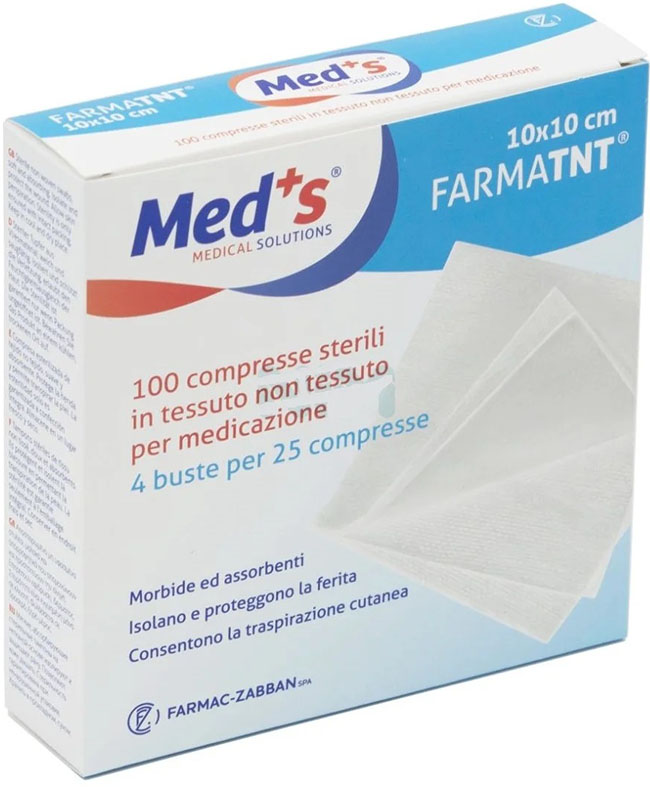 GARZA COMPRESSA MEDS FARMATNT IN TESSUTO NON TESSUTO 10X10CM 100 PEZZI - fitfarma.it