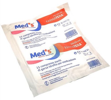 GARZA COMPRESSA IDROFILA MEDS FARMATEXA 12/8 20X20CM 25 PEZZI - fitfarma.it
