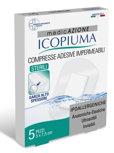 GARZA COMPRESSA ICOPIUMA MEDICATA POSTOPERATORIA 5X7,5 CM 5 PEZZI - fitfarma.it
