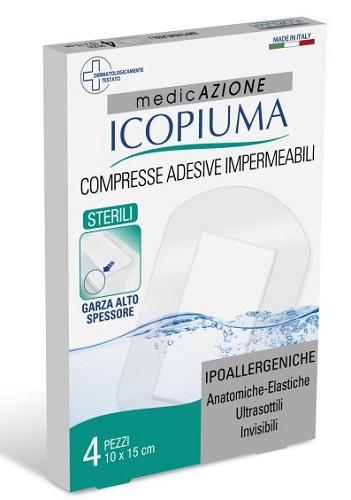 GARZA COMPRESSA ICOPIUMA MEDICATA POSTOPERATORIA 10X15 CM 4 PEZZI - fitfarma.it
