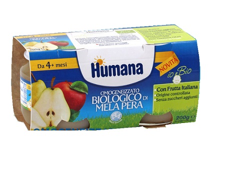 HUMANA OMOGENEIZZATO MELA/PERA BIO 2 VASETTI 100 G - fitfarma.it