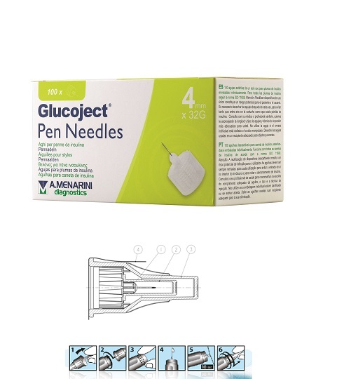 AGO PER PENNA DA INSULINA GLUCOJECT LUNGHEZZA 4 MM GAUGE 32 100 PEZZI - fitfarma.it