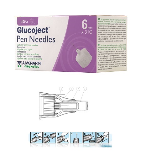 AGO PER PENNA DA INSULINA GLUCOJECT LUNGHEZZA 6 MM GAUGE 31 100 PEZZI - fitfarma.it