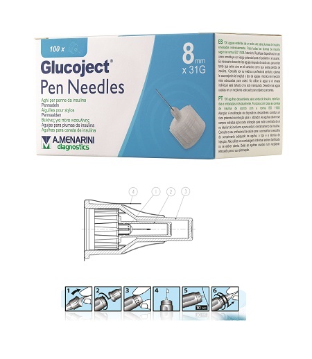 AGO PER PENNA DA INSULINA GLUCOJECT LUNGHEZZA 8 MM GAUGE 31 100 PEZZI - fitfarma.it