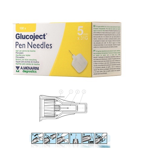 AGO PER PENNA DA INSULINA GLUCOJECT LUNGHEZZA 5 MM GAUGE 31 100 PEZZI - fitfarma.it