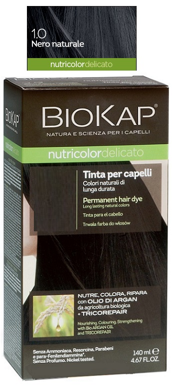 BIOKAP NUTRICOLOR DELICATO 1,0 NERO NATURALE TINTA TUBO + FLACONE - fitfarma.it