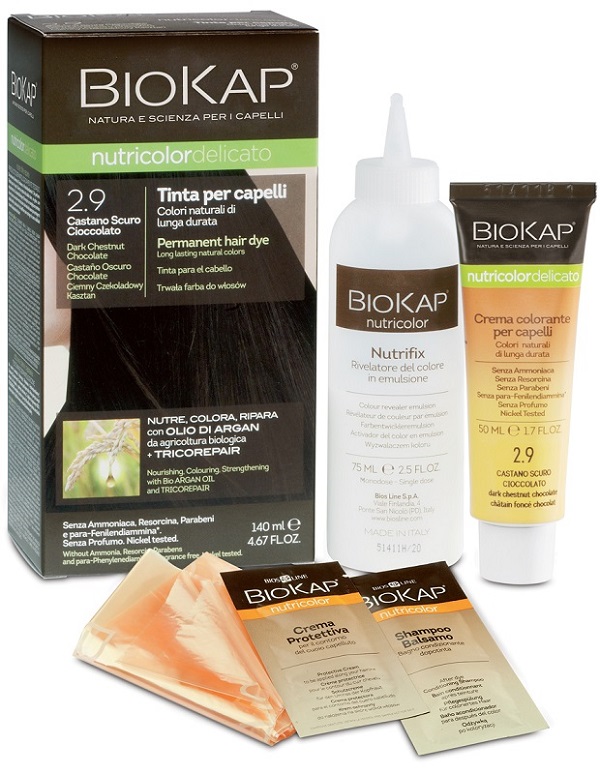 BIOKAP NUTRICOLOR DELICATO 2,9 CASTANO SCURO CIOCCOLATO TINTA TUBO + FLACONE - fitfarma.it