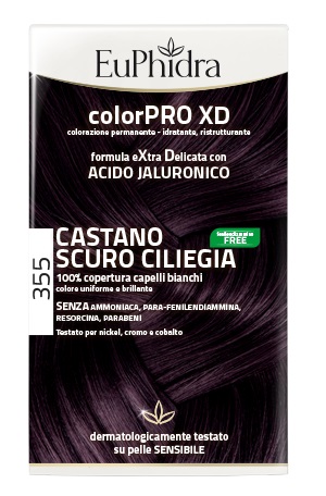 EUPHIDRA COLORPRO XD 355 CASTANO SCURO CILIEGIA GEL COLORANTE CAPELLI IN FLACONE + ATTIVANTE + BALSAMO + GUANTI - fitfarma.it