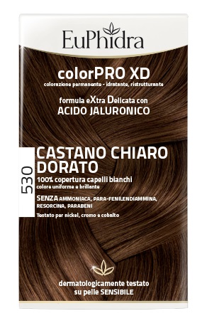EUPHIDRA COLORPRO XD 530 CASTANO CHIARO DORATO GEL COLORANTE CAPELLI IN FLACONE + ATTIVANTE + BALSAMO + GUANTI - fitfarma.it