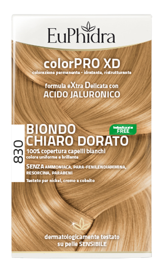 EUPHIDRA COLORPRO XD 830 BIONDO CHIARO DORATO GEL COLORANTE CAPELLI IN FLACONE + ATTIVANTE + BALSAMO + GUANTI - fitfarma.it