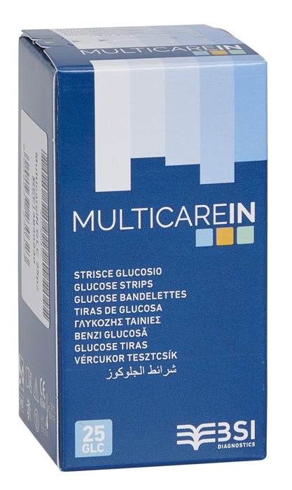 STRISCE MISURAZIONE GLICEMIA MULTICARE IN GLUCOSIO ELETTRODO 25 PEZZI - fitfarma.it