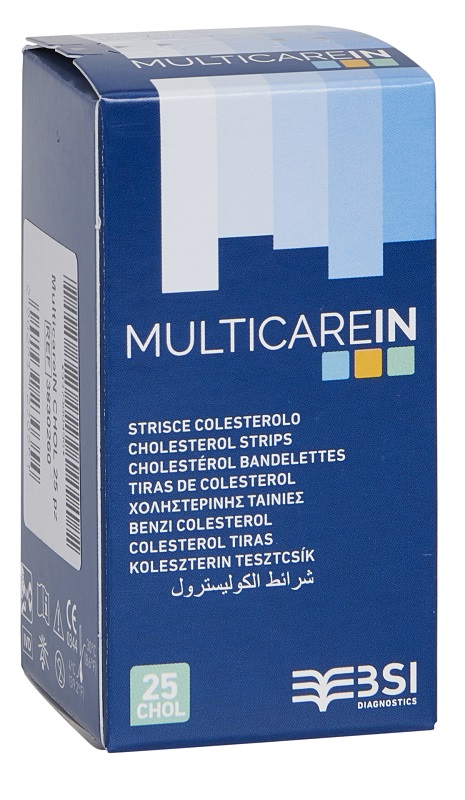 TEST COLESTEROLEMIA MULTICARE IN COLESTEROLO IN STRISCE CON ASPIRAZIONE CAPILLARE 25 PEZZI - fitfarma.it