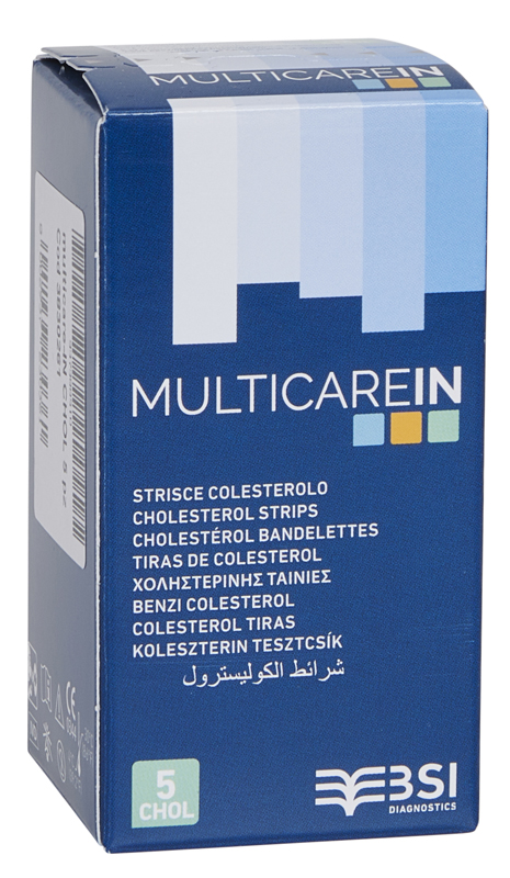 TEST COLESTEROLEMIA MULTICARE IN COLESTEROLO IN STRISCE CON ASPIRAZIONE CAPILLARE 5 PEZZI - fitfarma.it