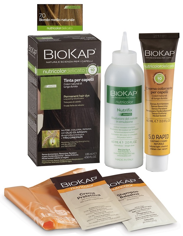 BIOS LINE  BIOKAP NUTRICOLOR DELICATO RAPID TINTA 7,0 BIONDO MEDIO NATURALE 135 ML - fitfarma.it