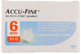 AGO PER PENNA DA INSULINA ACCU-FINE PEN NEEDLE ACCU-CHEK GAUGE 31 X 6MM 100 PEZZI - fitfarma.it