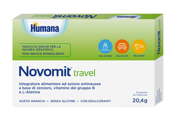 NOVOMIT TRAVEL 12 GOMME DA MASTICARE GUSTO ARANCIA - fitfarma.it