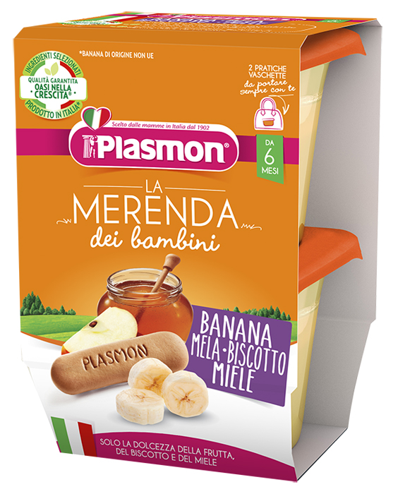 PLASMON LA MERENDA DEI BAMBINI MERENDE BANANA MELA BISCOTTO MIELE ASETTICO 2 X 120 G - fitfarma.it