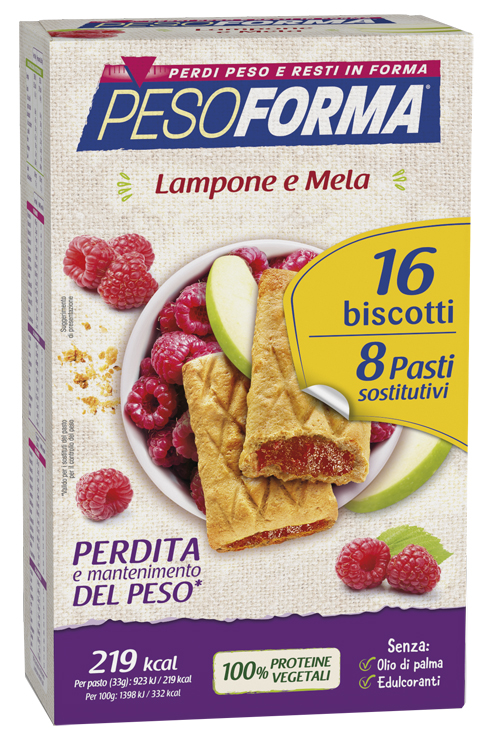 PESOFORMA BISCOTTI LAMPONE E MELA 16 BISCOTTI X 33G 8 PASTI SOSTITUTIVI - fitfarma.it