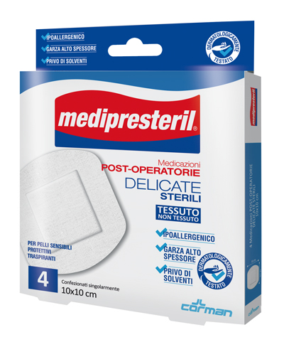 MEDICAZIONE POST OPERATORIA MEDIPRESTERIL DELICATA TNT 10X10CM 5 PEZZI - fitfarma.it