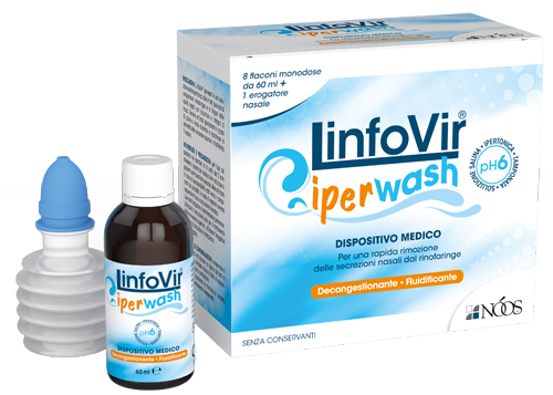 LINFOVIR IPERWASH SOLUZIONE SALINA IPERTONICA TAMPONATA 8 FLACONI DA 60 ML + 1 EROGATORE NASALE - fitfarma.it