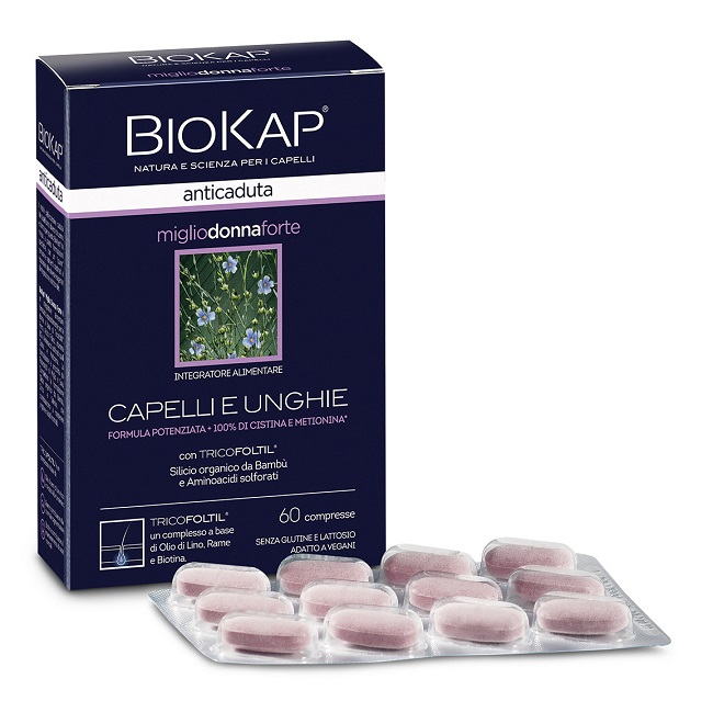 BIOKAP ANTICADUTA MIGLIO DONNA FORTE CON TRICOFOLTIL 60 COMPRESSE - fitfarma.it