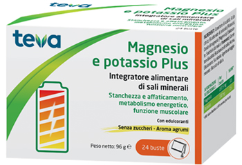 MAGNESIO POTASSIO PLUS TEVA 24 BUSTINE SENZA ZUCCHERI AROMA AGRUMI - fitfarma.it