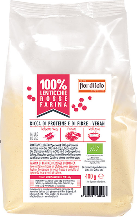 FIOR DI LOTO FARINA DI LENTICCHIE ROSSE BIO 400 G - fitfarma.it