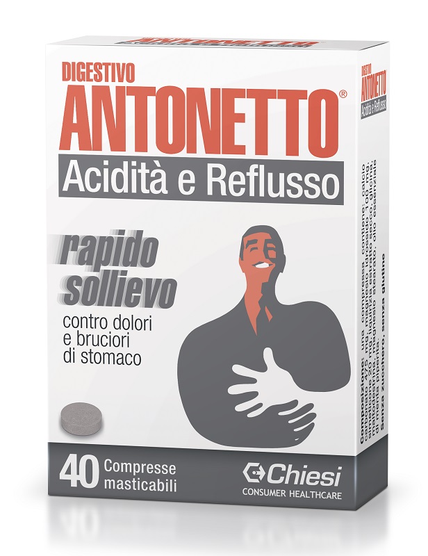 DIGESTIVO ANTONETTO ACIDITA' E REFLUSSO 40 COMPRESSE MASTICABILI - fitfarma.it